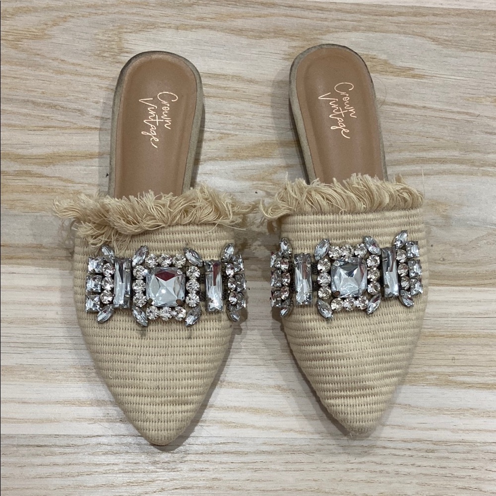 Crown Vintage Beige Embellished Women's Mules
